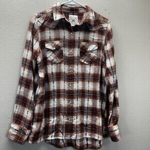 Cotton & Rye Womens Pearl Snap Western Shirt Plaid Aztec Southwestern SZ S rodeo